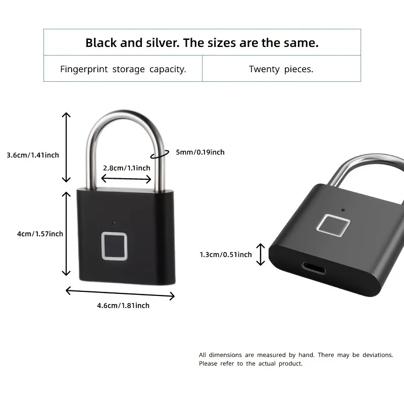 Fingerprint Lock Keyless USB-C Charging Smart Padlock Waterproof Door Lock 0.2sec Unlock Portable Anti-theft Padlock Zinc gallery 2