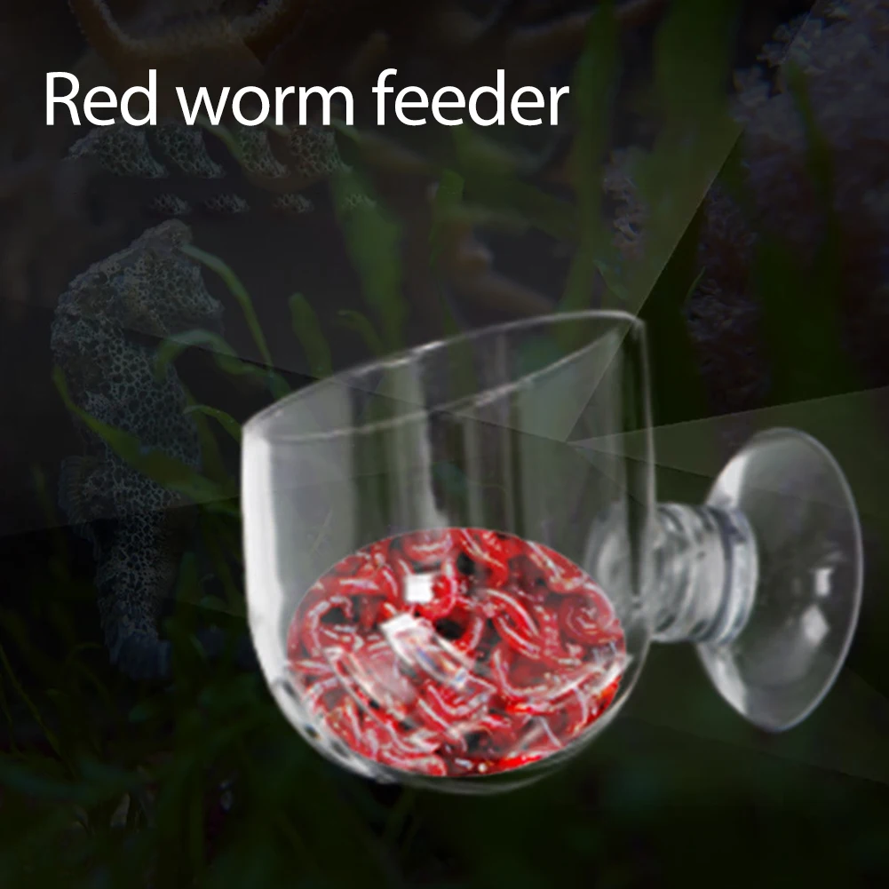 

Transparent Glass Fish Feeder Feeding Food Red Worm Cup With Strong Suction Cups Fish Tank Supplies