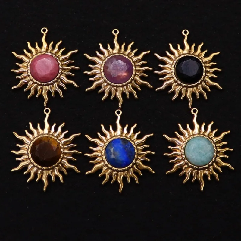 

6 шт. модное золото, серебро, нержавеющая сталь, солнечный свет, огненный шарм, аметист, обсидиан, натуральный камень, кулон для изготовления ювелирных изделий, серьги