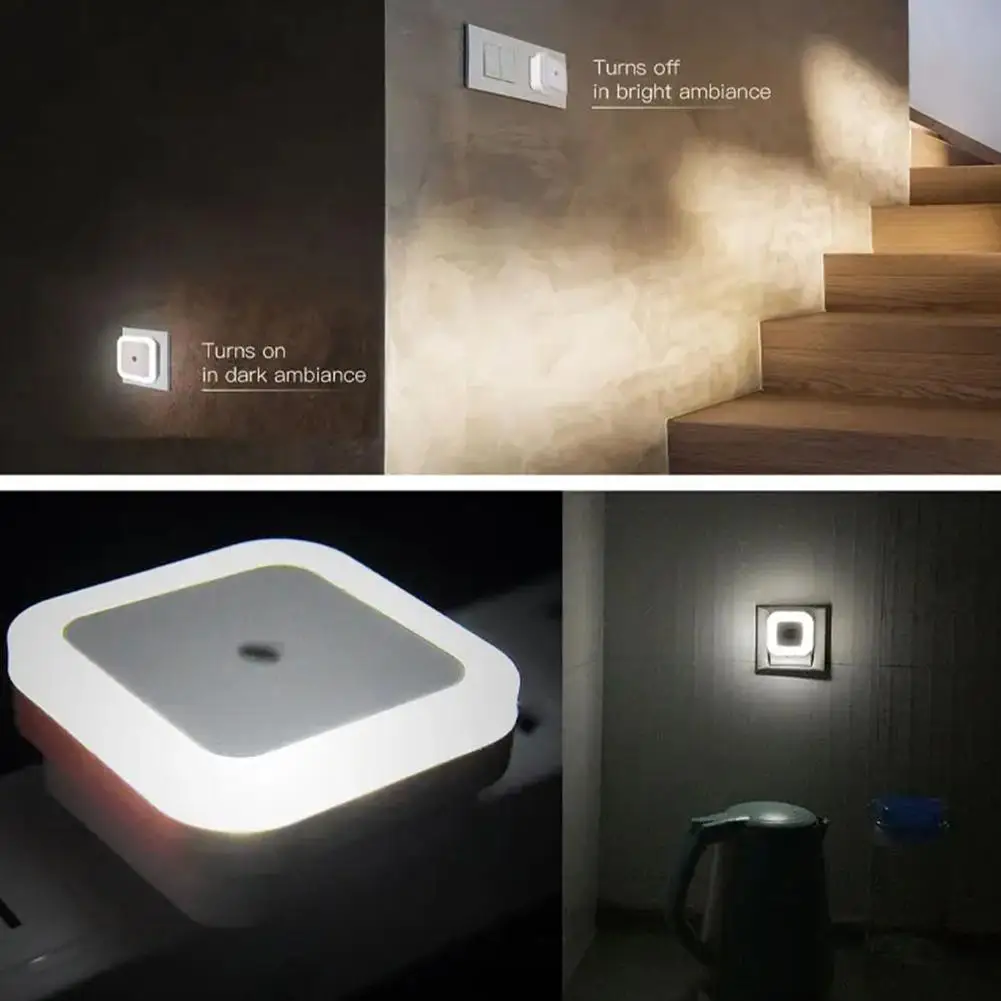 Luce del sensore luce notturna a LED lampada da comodino intelligente per la stanza corridoio percorso wc illuminazione domestica luce bianca gialla C7X2