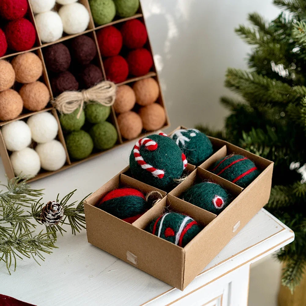 6/36pc/box Wool Felt Balls Xmas Tree Ornament Hanging Pendant Christmas Decoration For Home Decor New Year Gift Party Supplies