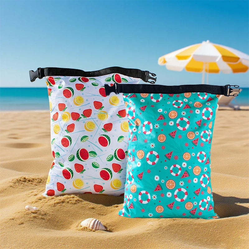 Bolsa húmeda impresa reutilizable de 27,5x40 cm: un solo bolsillo con cierre a presión, impermeable para artículos de higiene, almacenamiento de viaje