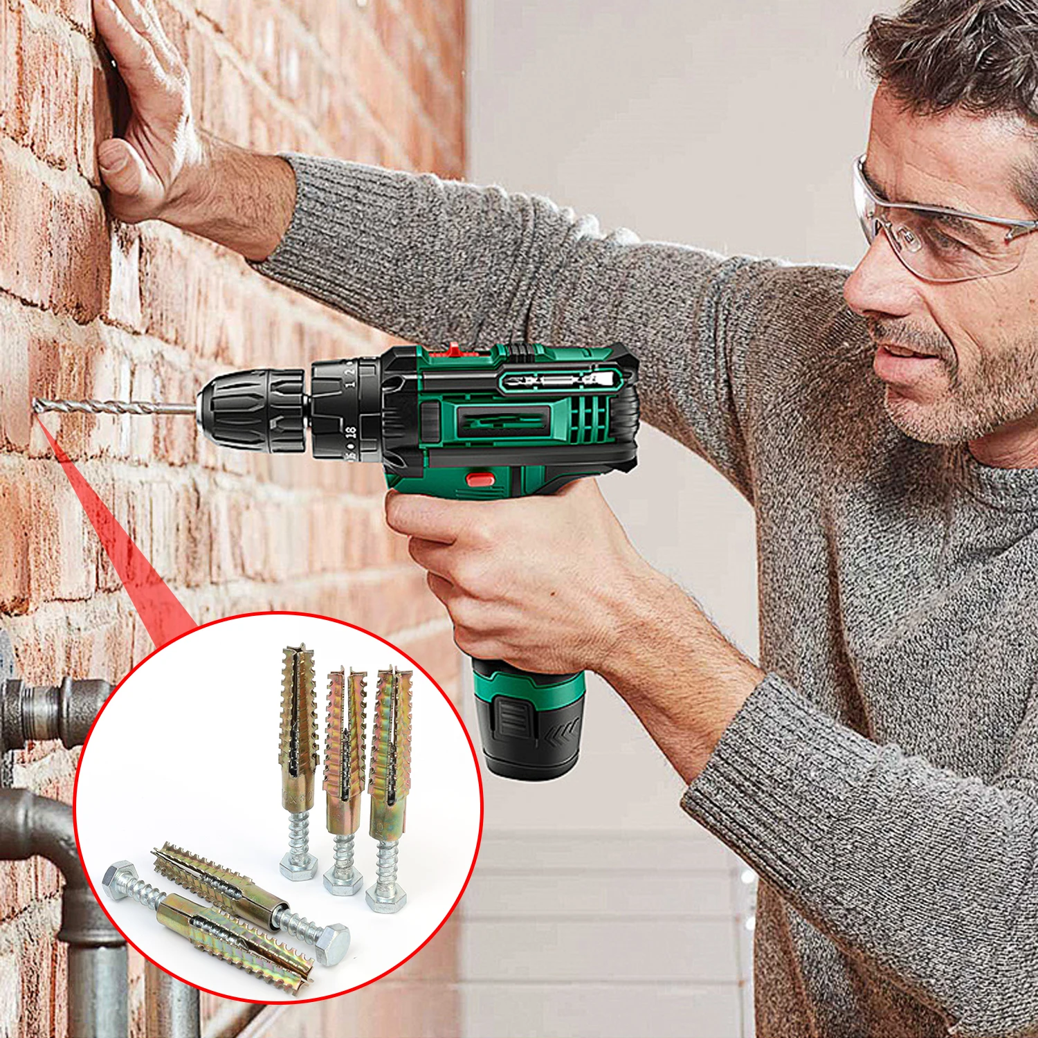 Parafusos de âncora de aço carbono, tubo de expansão serrilhado, plugue de perfuração de tubo de âncora de parede para fixadores de concreto, kits de sortimento de parafusos