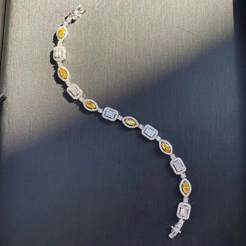 Luxury 18K white Solid Platinum PT950 certifid4*8mm marquise yellow diamond moissanite fashion versatile bracelet