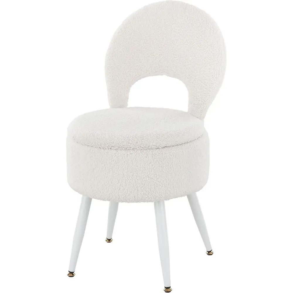 

Табурет для туалетного столика с отсеком для хранения и спинкой, откидная спинка и велюровое сиденье, подставка для ног, круглый пуф с шерпой, кресло для туалетного столика с отсеком для хранения