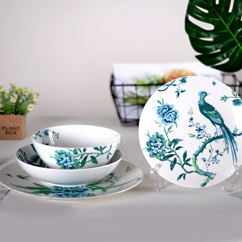 

European style foreign trade household underglaze colored small fresh ceramic tableware, bowls, coffee cups, plates