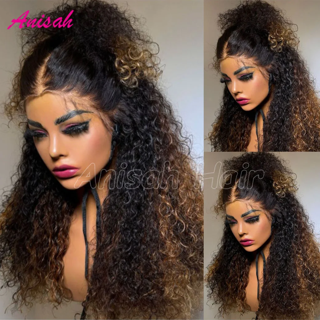

Brazilian Virgin Hair Ombre Curly Glueless 4x4 Lace Closure Wig with Baby Hair Colored 13x4 Lace Front Human Hair Wigs for Women