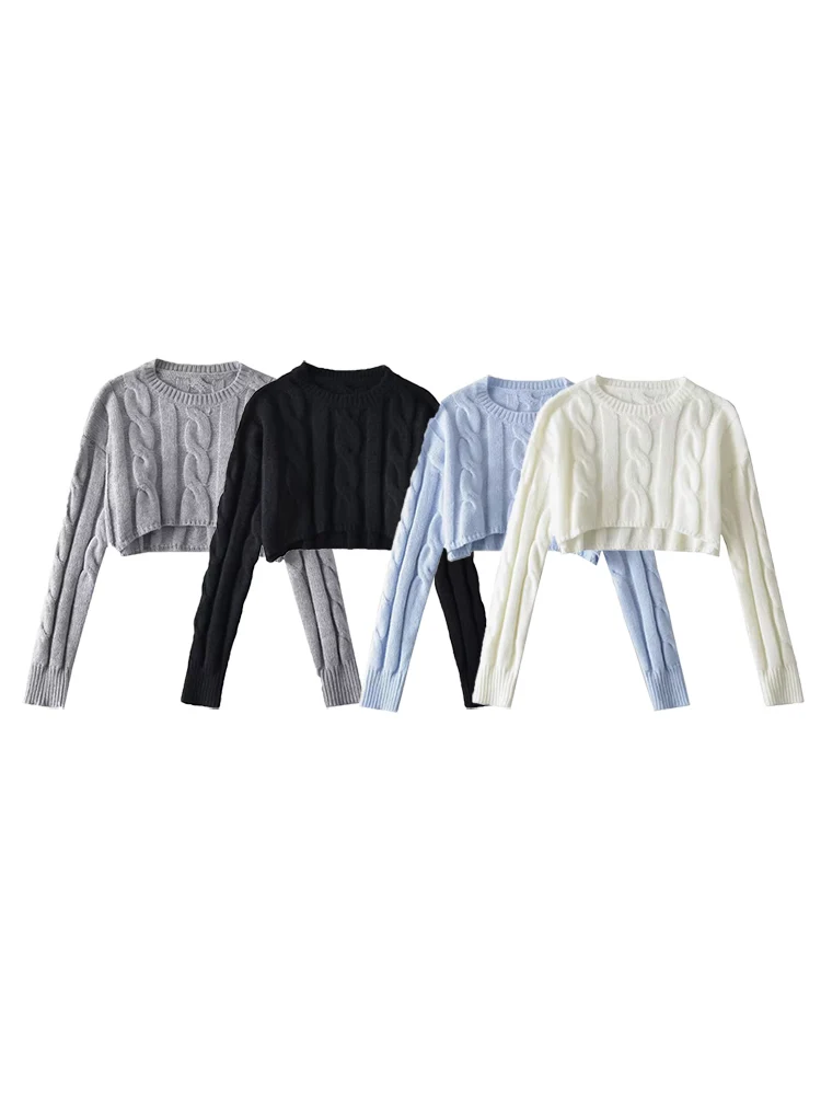 

SIYANG Women Fashion Solid Knitted Cropped Pullover Sweater Vintage O-Neck Long Sleeves Female Chic Lady Tops