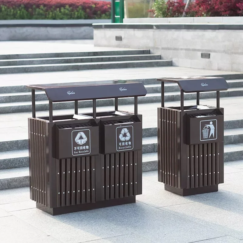 Outdoor sorting trash can, indoor wooden strips are recyclable and not recyclable, environmentally friendly park property villa