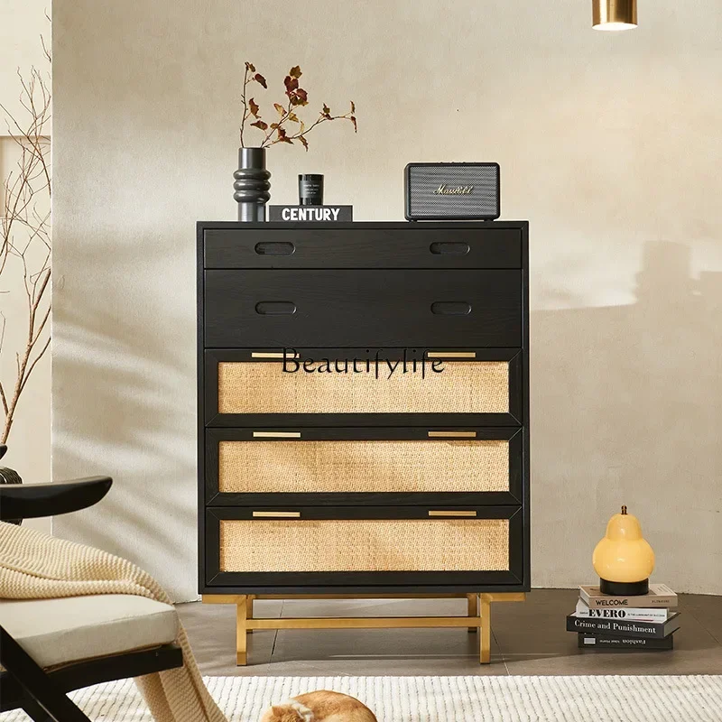 09z.Medieval locker retro solid wood rattan wabi-sabi wind porch storage cabinet