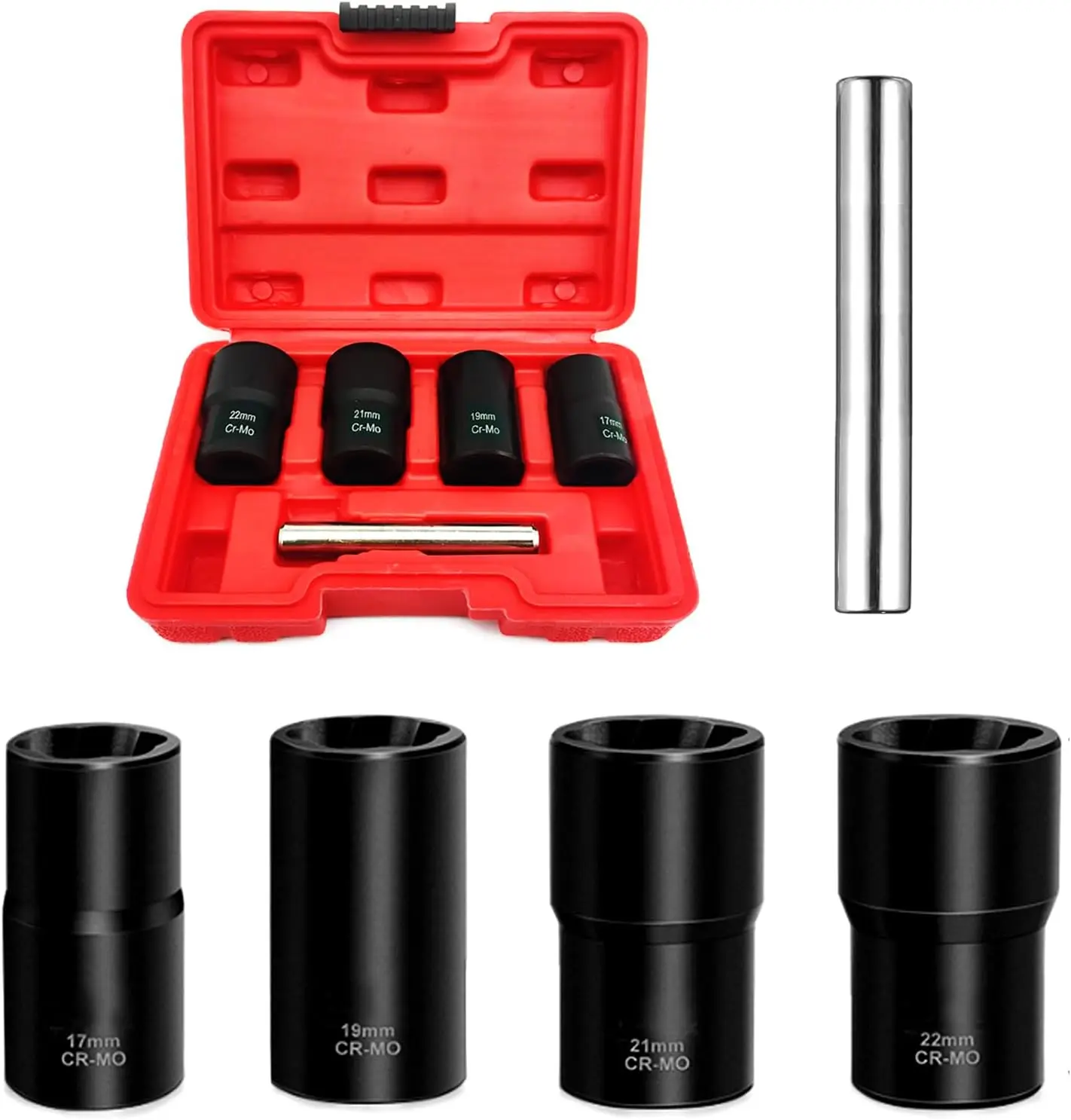 

5 шт. Набор ударных головок 1/2 дюйма, инструмент для снятия колесных гаек для замороженных/ржавых болтов, метрическая система 17-22 мм