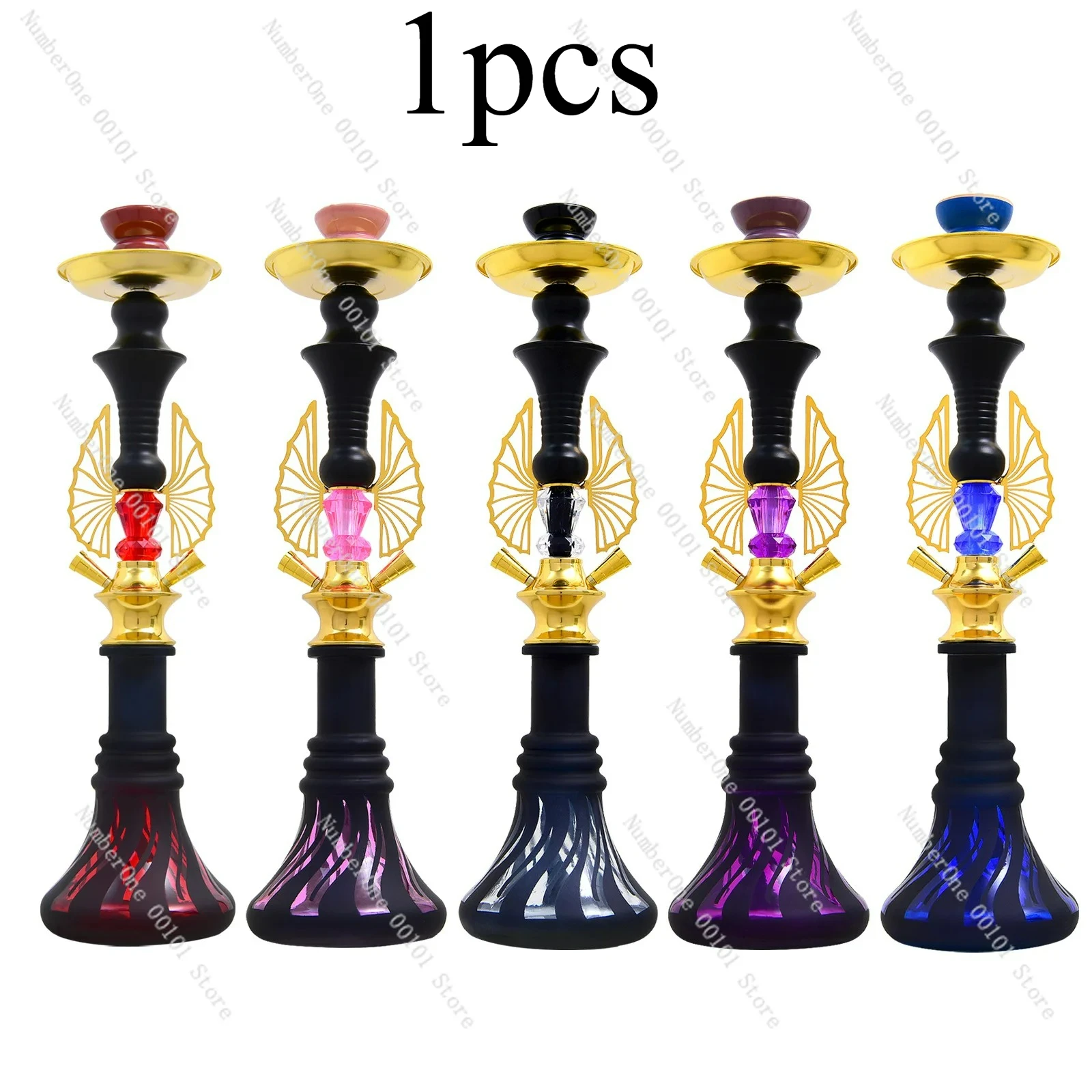 

Кальян средний двухтрубный, металлический, со стеклянными элементами