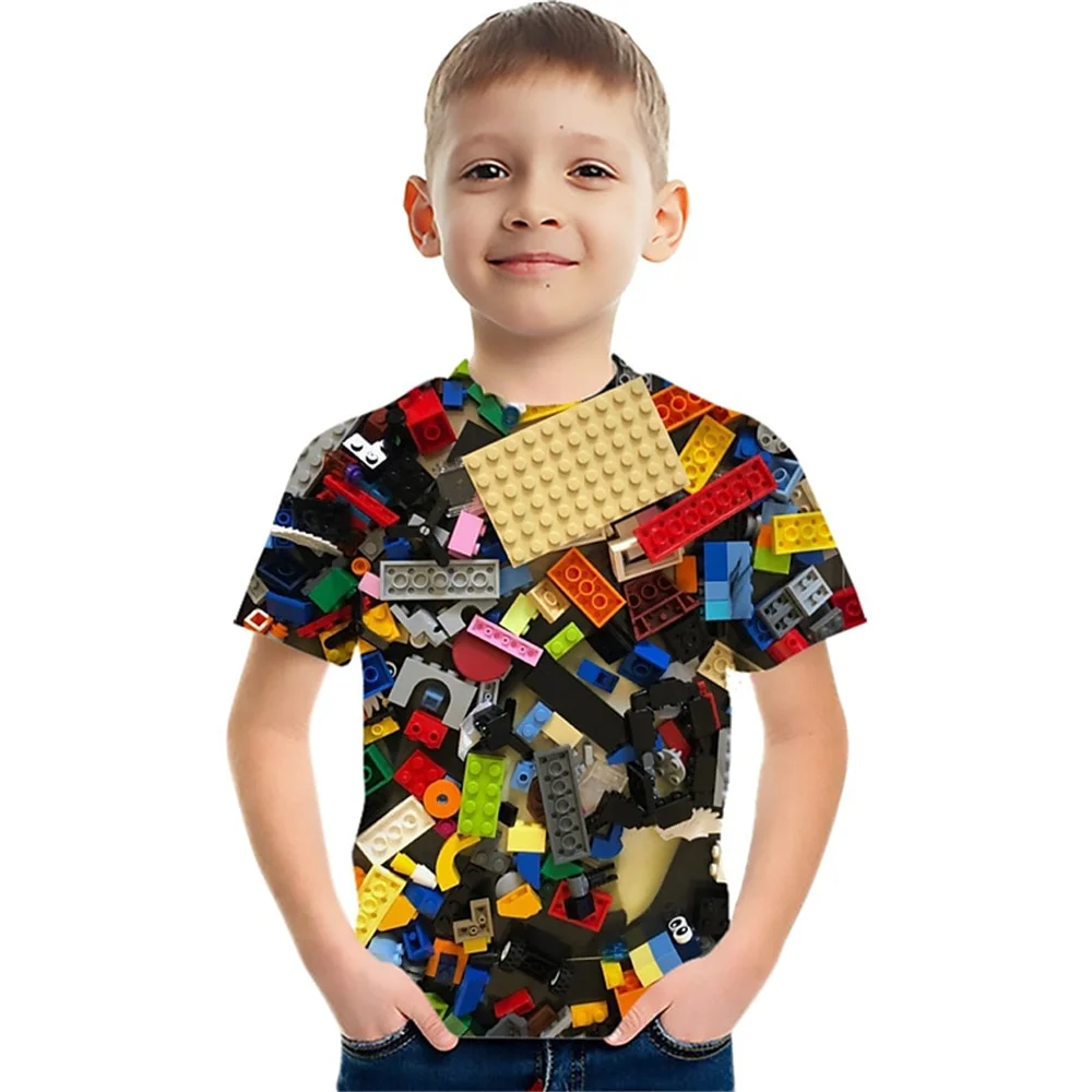 New Building Blocks Funny 3d Print Boy Birthday Clothes Retro Summer Boy T Shirts Kids T Shirt For Boys Short Sleeve Top Tee