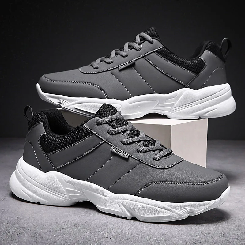 Men Sneakers Outdoor PU Leather Running Shoes Lace Up Mesh Men Trekking Shoes Breathable Thick Bottom EVA Sole Plus Size 39-48