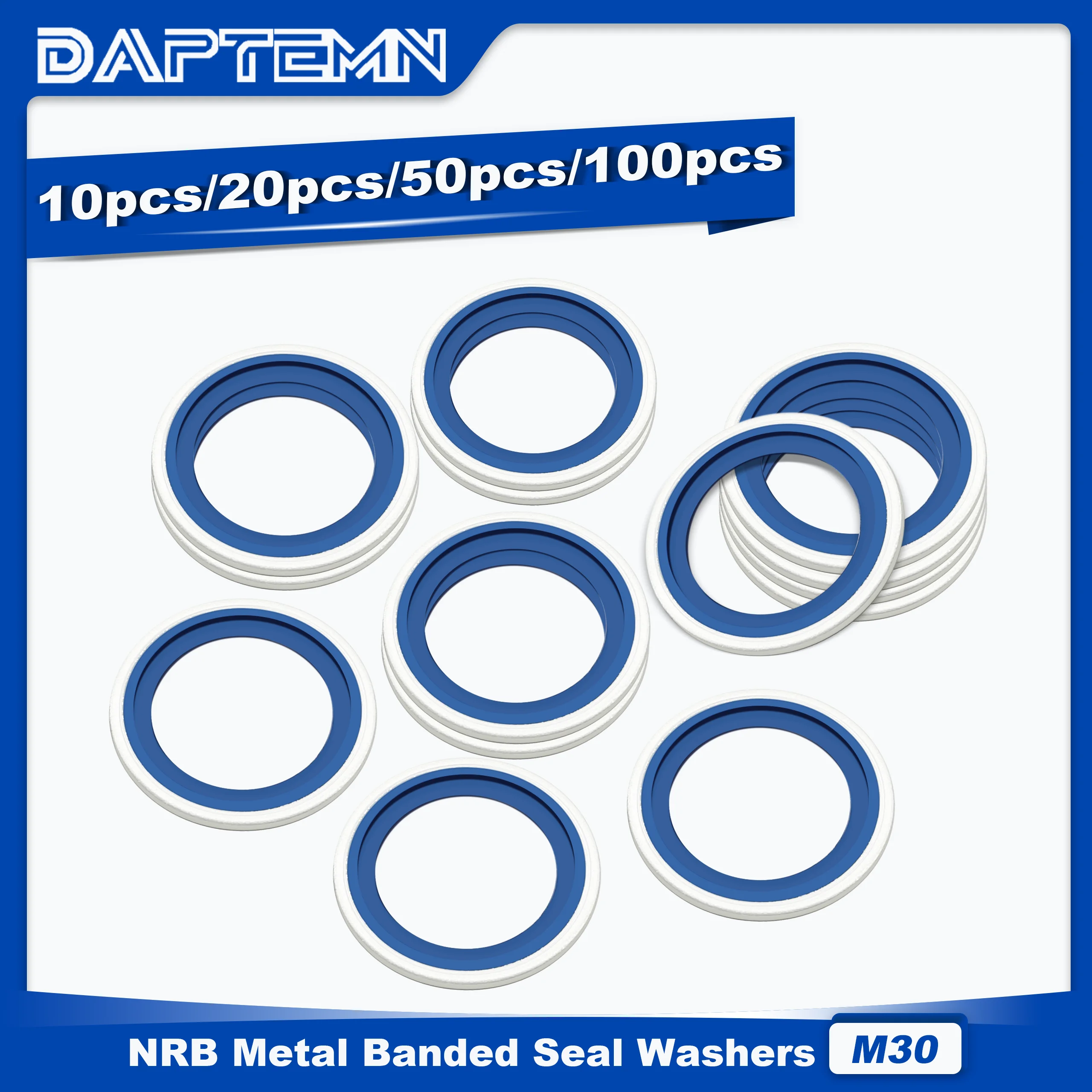 

M30 Metric Bonded Seal Dowty Washer, NBR Zinc-Plated Automotive Self-Centred Seal Rubber Washer, Gasket 10PCS 20PCS 50PCS 100PCS