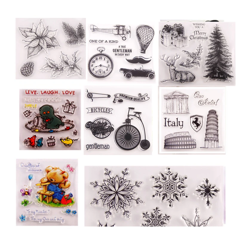 Retro Vintage Clear Stamps Flower Christmas Silicone Transparent Stamp Gift Card Making Seal for Scrapbooking DIY Home Decor