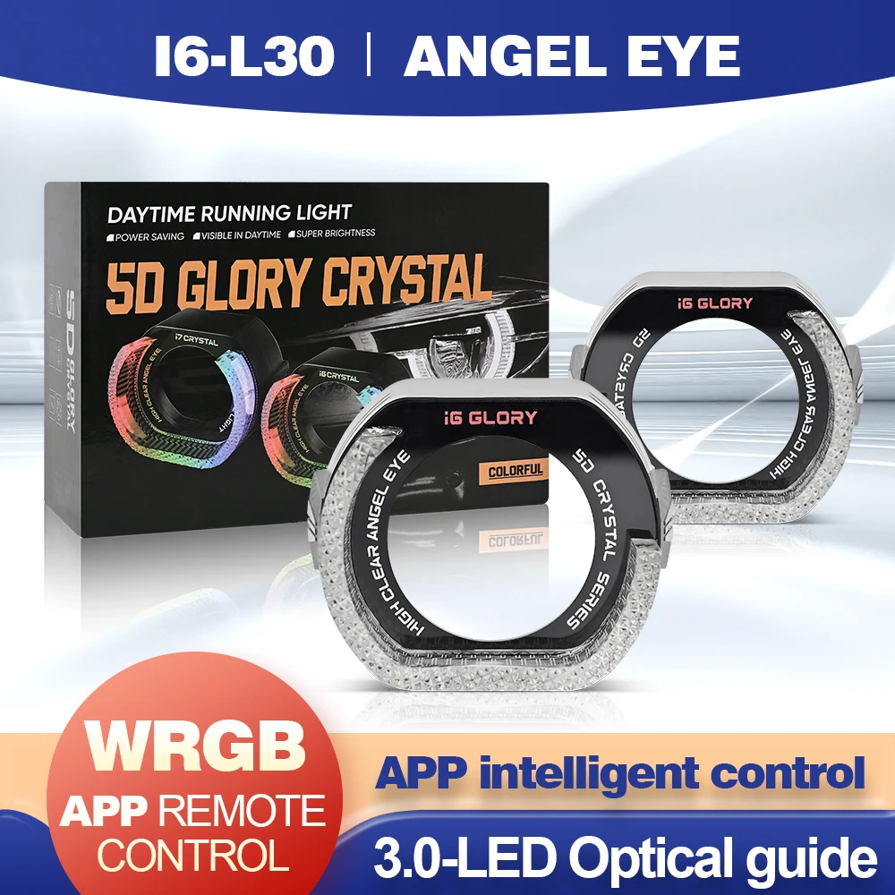 

2.5” 3'' 5D Crystal Angel Eyes Halo Ring White Yellow WRGB DRL LED Tuning for Car Headlight Upgrade Bi LED Xenon Projector Lense