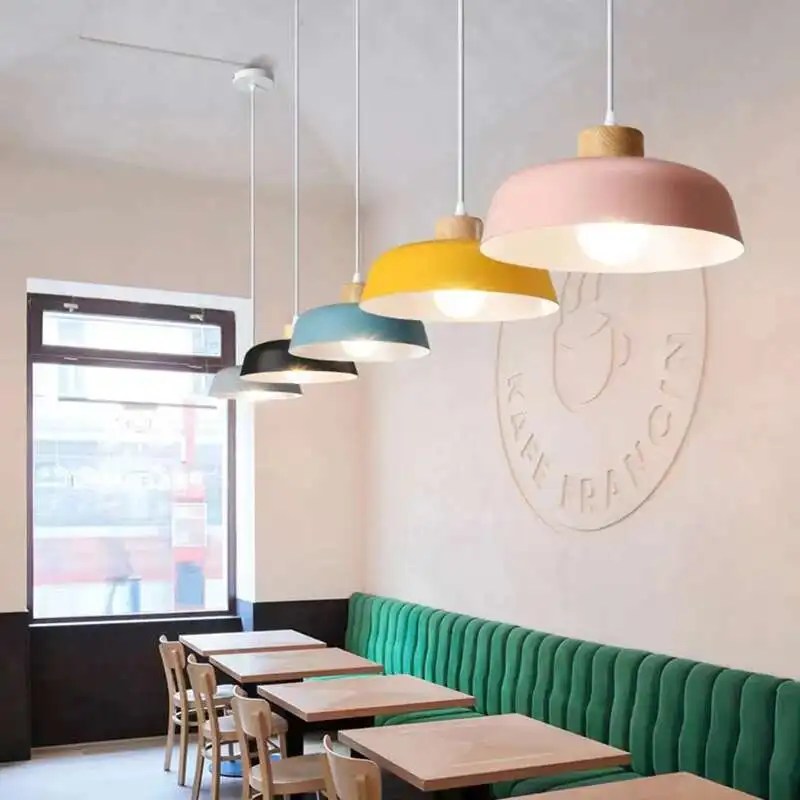 

Multicolour Lustre Pendant Lights Restaurant Wood Hanging lighting kitchen Cafe Bar Modern Macarons Light E27 LED Loft Hanglamp