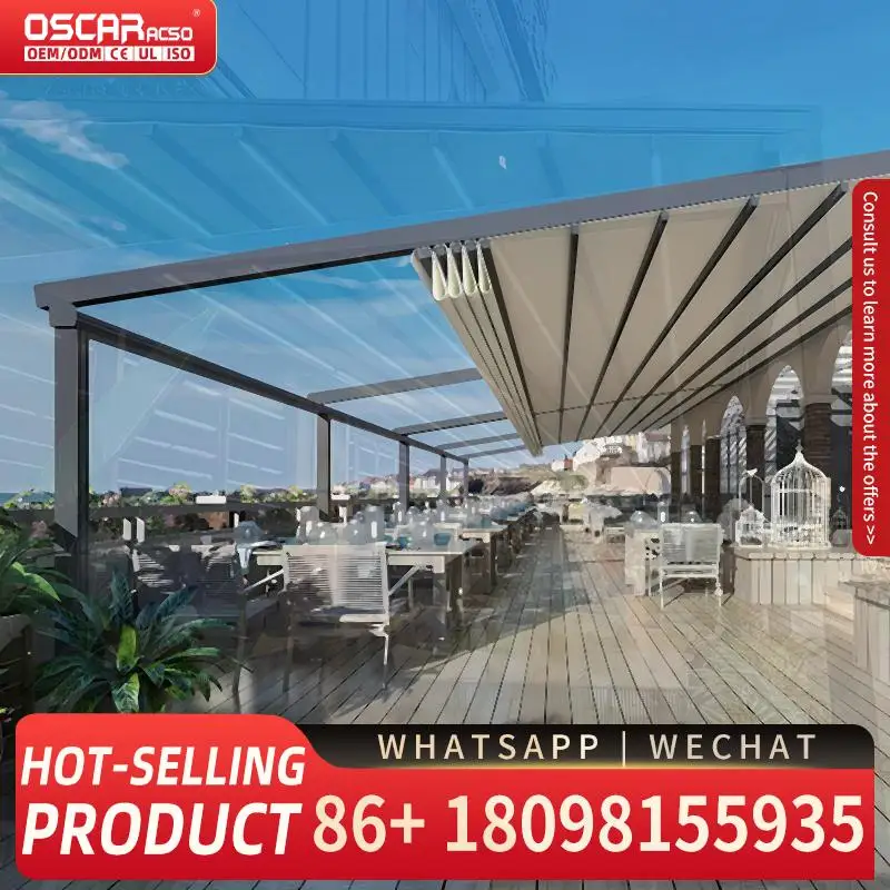 

Wall Mounted Electric Retractable Roof Shade for Patio Restaurant Outdoor Space Retractable Canopy Pergola