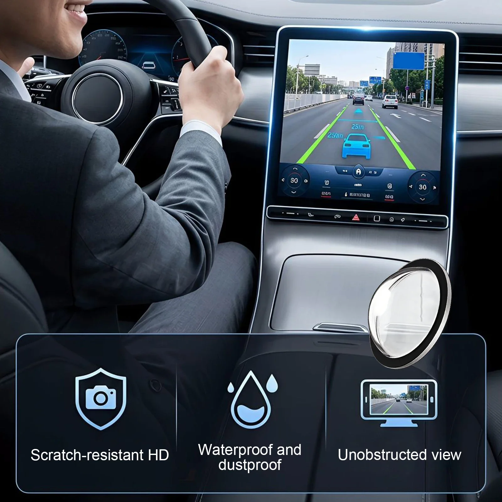 

Car Camera Lens Protector 2pcs Adhesive Anti-Scratch Protective Cover For Front Bumper Camera Road Trips City Touring