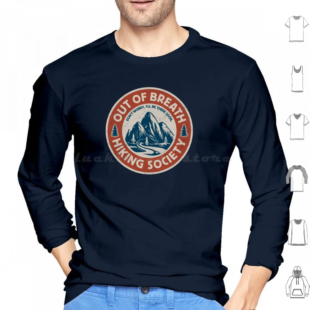 Funny Hiking Lovers-Out Of Breath Hiking Society-Outdoor Adventure Hoodies Long Sleeve Hiking Lover Adventure Cardio