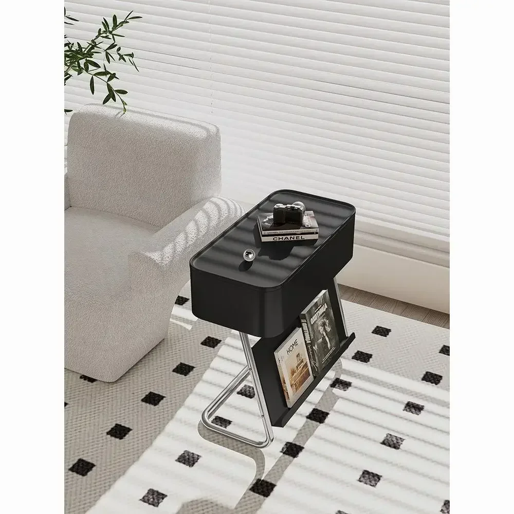 

Living Room Sofa Side Cabinet Creative Black Side Table Storage Modern Simple Corner Table Medieval Small Coffee Table Narrow