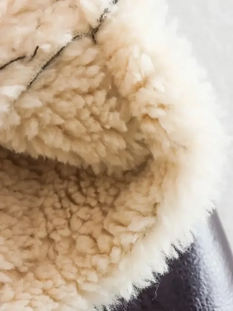 Otoño e Invierno nueva moda mujer retro solapa piel un forro polar chaqueta corta de doble cara abrigo