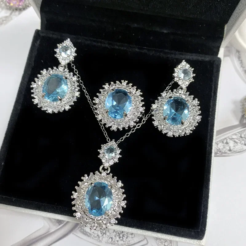 MDL مويسانيتي. نمط جديد فاخر مجموعة مجوهرات ملونة مطعمة الزبرجد توباز خاتم سيترين أقراط قلادة الماس الوردي #2