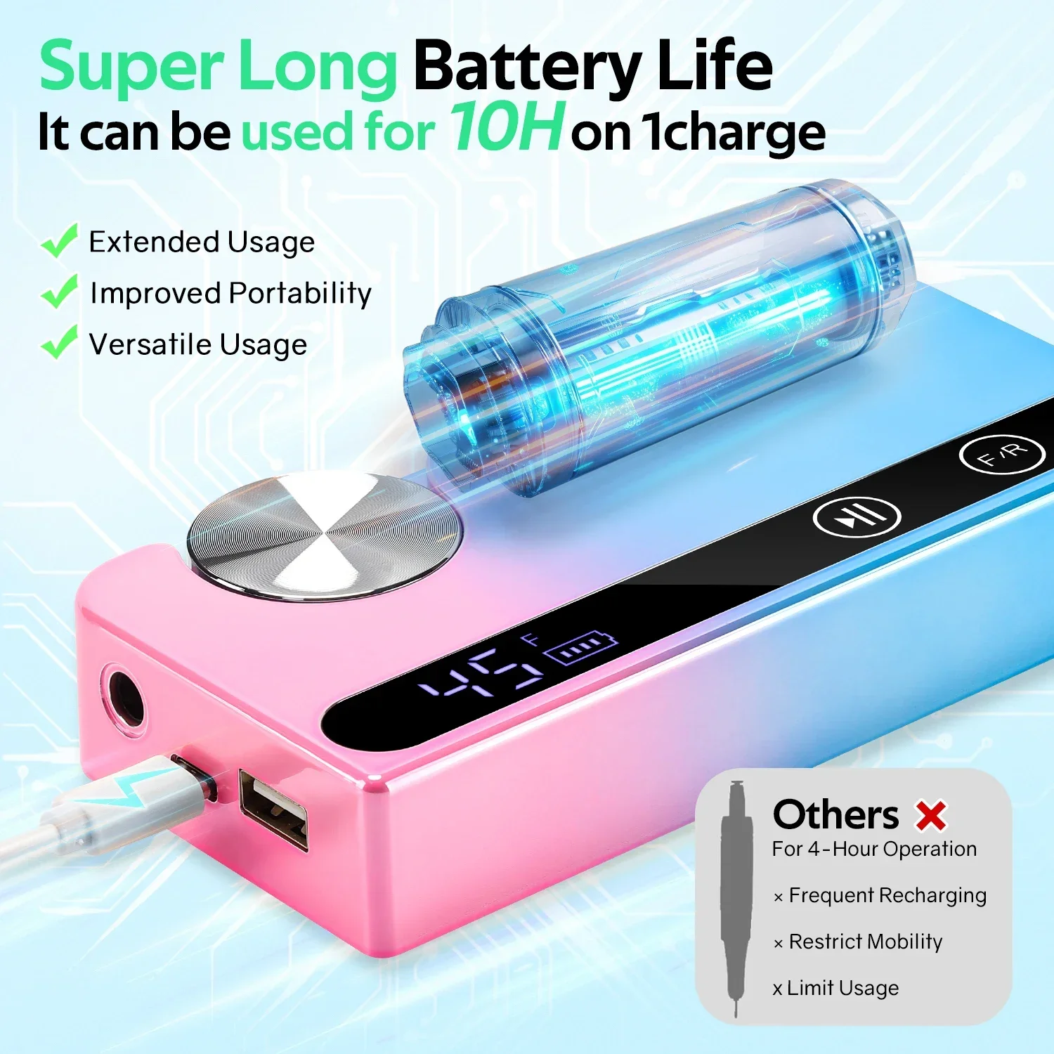 45000RPM Electric Nail Drill Machine With LCD Display Rechargeable Nail File Nails Accessories Gel Nail Polish Sander Low Noise