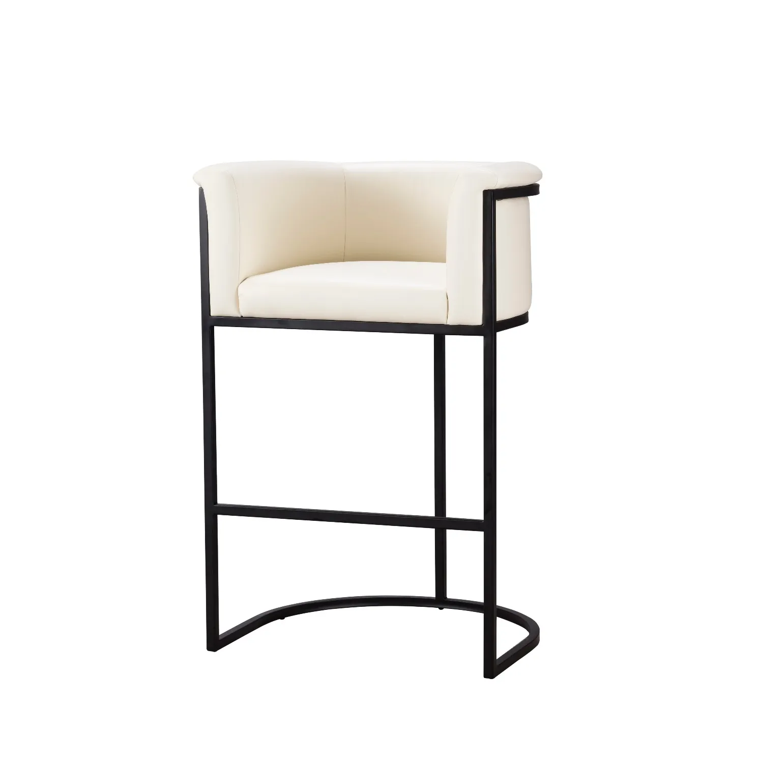 

Modern Elegant Commercial Furniture Classic Bar Stool Black Metal Frame White Leather Chairs Restaurant Bar Chairs