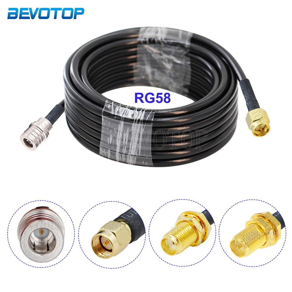 1Pcs QMA to SMA RG58 Cable QMA Male Plug to SMA Male/Female Connector 50 Ohm Low Loss 50-3 RG-58 RF Coaxial Pigtail 15CM~30M