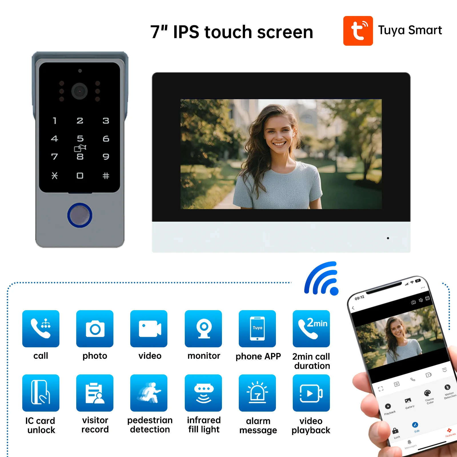 Видеотелефон, 2 провода, 7 дюймов, сенсорный экран, дверной звонок, RFID-разблокировка, ночное видение, Tuya Smart 1080P, комплект видеодомофона, домофон, Maison
