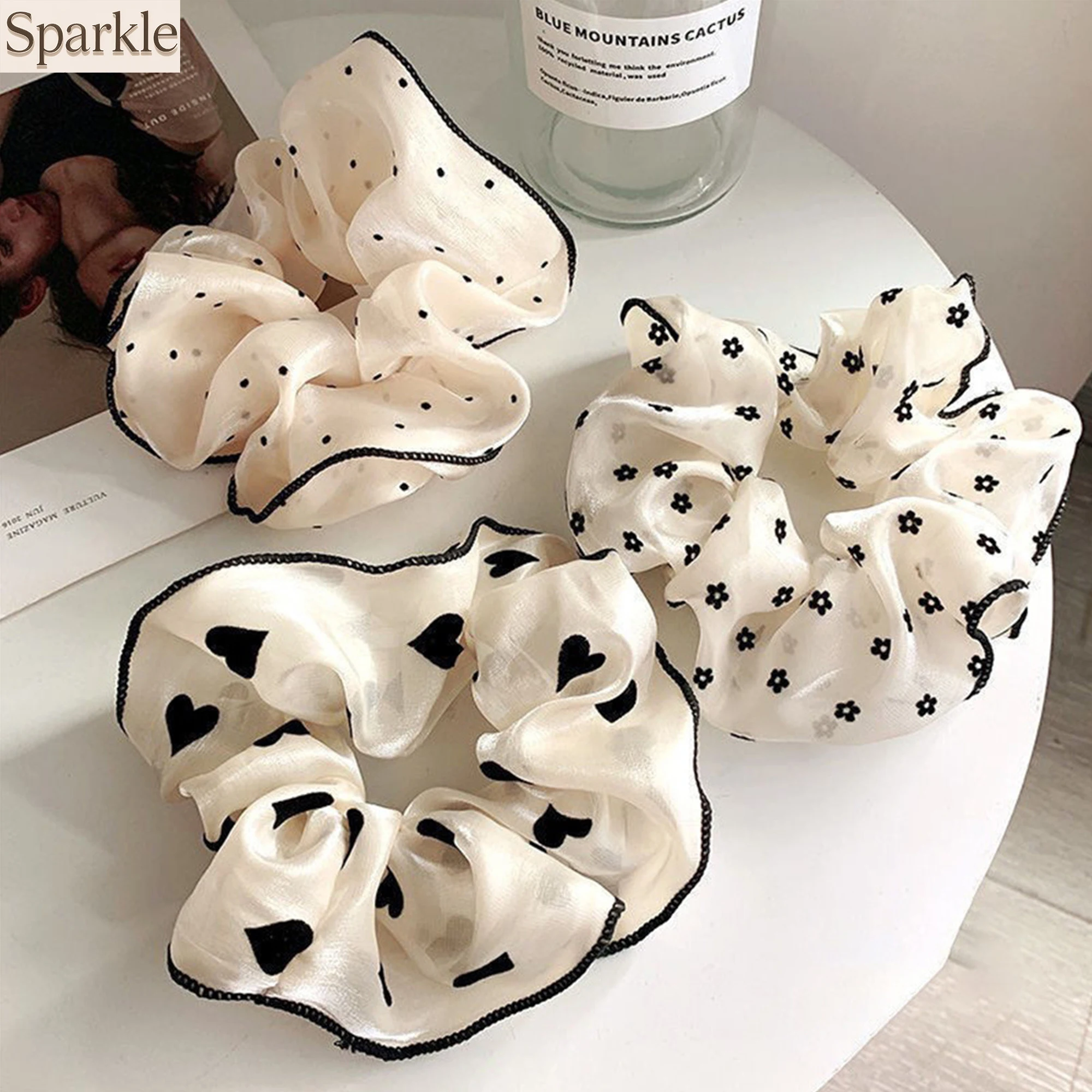 Floral Polka Dot Printed Hair Scrunchies for Women, Fabric Hair Ties, Elastic, Minimalist, Sweet, Accessories