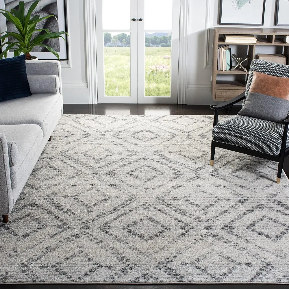 

Light Grey and Grey Area Rug, Modern Diamond Distressed Design, Non-Shedding and Easy Care, 8x10'