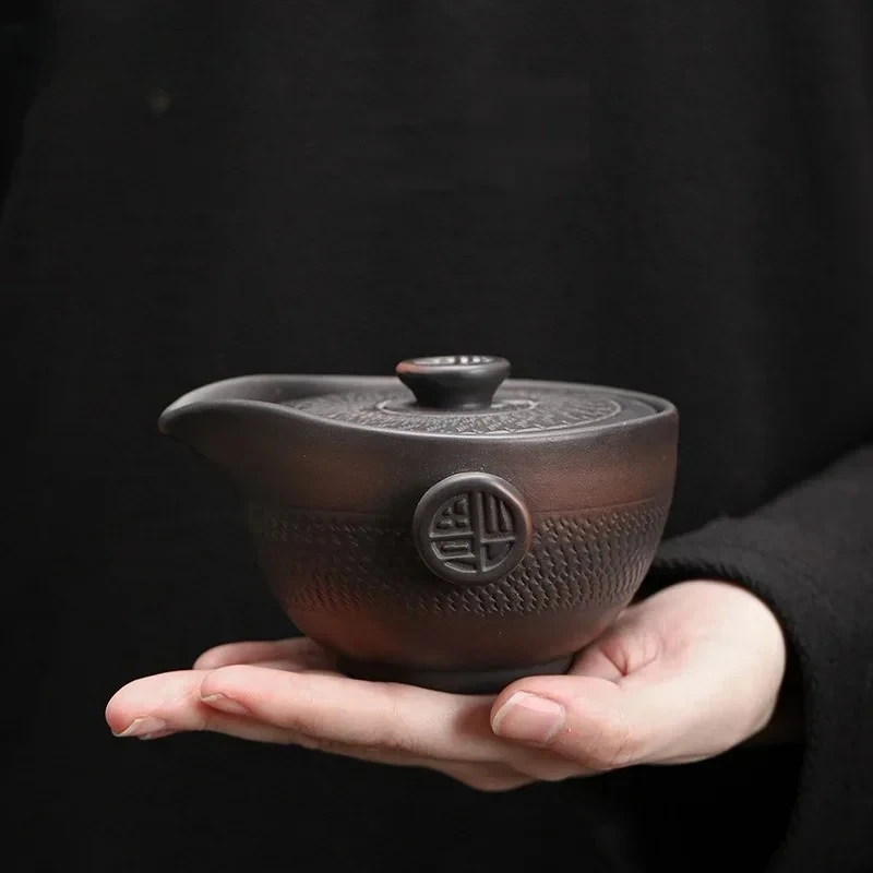 Purple Pottery Blessed Pot Chinese Retro Handmade Blind Ceramic Pot Cover Bowl Tea Bowl Cup Kettle Tea Pot Tea Kettle