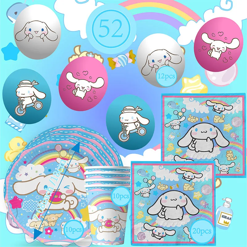 

Cinnamoroll Cartoon Festival Party Combo - Pastel Blue Tableware Set with Cups Plates Napkins Balloons Birthday PartiesDecor Kit