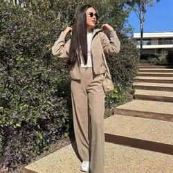 PB&ZA 2024 Spring New Women's temperament casual versatile hooded pilot jacket jacket elastic waist wide leg pants set