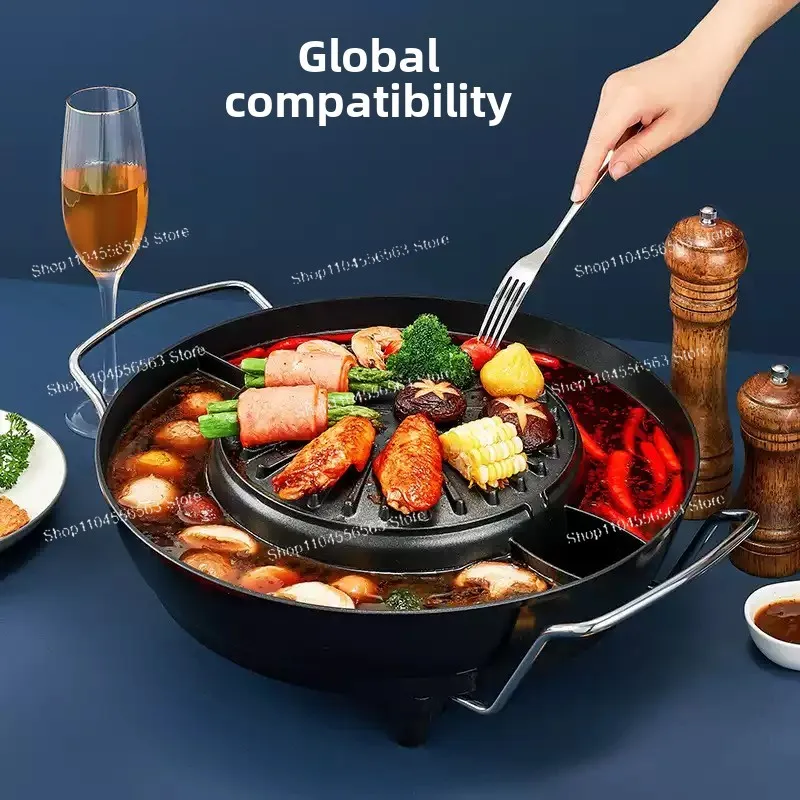

Dual-sided Electric Grill Pan - Multi-functional Hot Pot & BBQ Combo, Indoor Electric Hot Pot with Grill