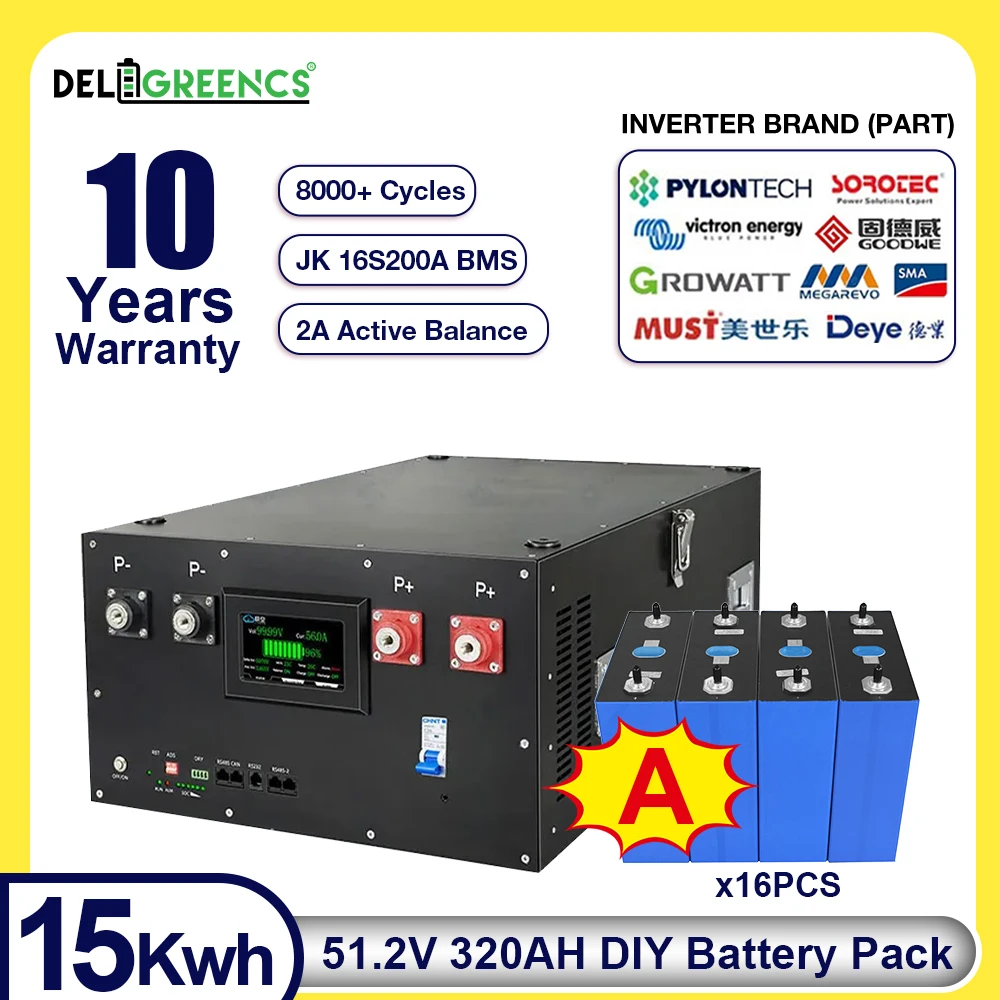 

Высокая плотность 51,2 В 320 Ач EVE Grade A DIY аккумулятор Batt Queen штабелируемый JK BMS200A активный балансирующий CAN COM склад ЕС корабль