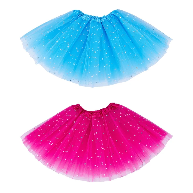 MYMF-2X Smart Baby Girl Clothes Stars Sequins Petticoat Ballet Dance  Tutu Skirt Light Blue & Rose Red