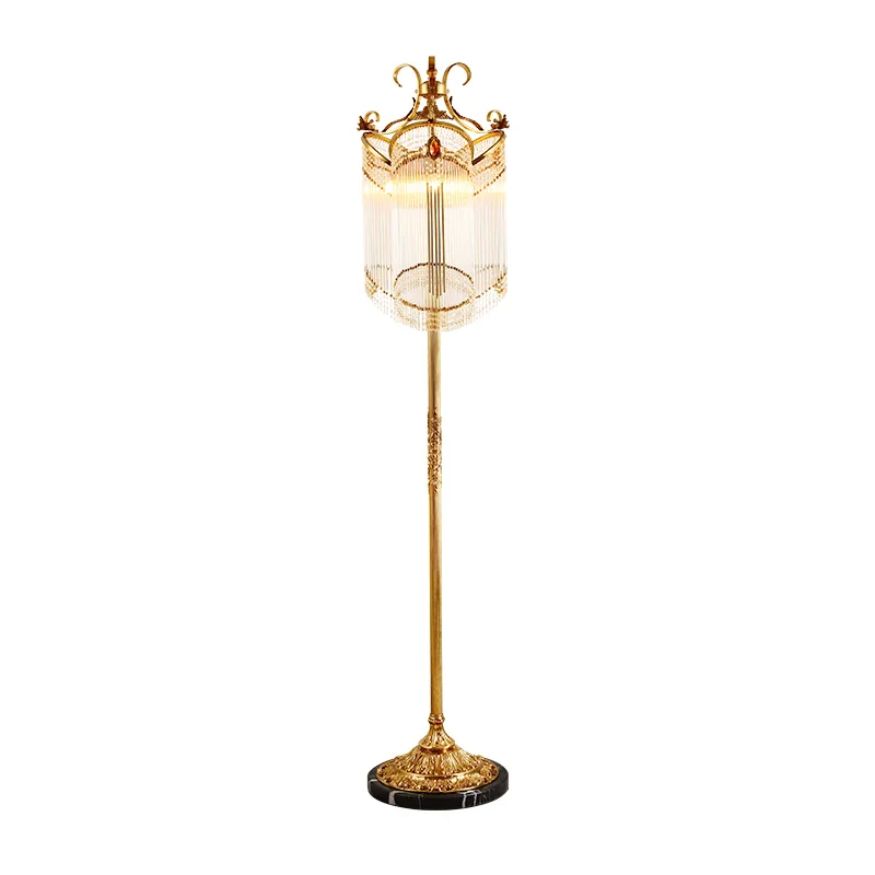 

French Light Luxury Brass Crystal Floor Lamp Home Decor Living Room Sofa Edge Bedroom Lighting European Copper Stand Lights