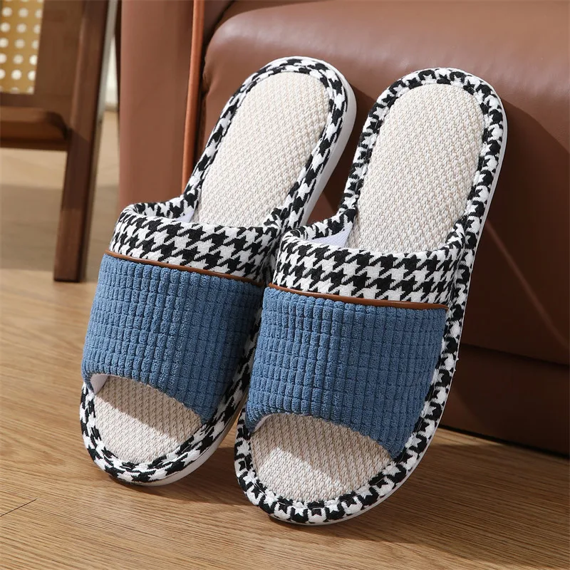 Linen Slippers Indoor House Breathable Women Men Slides Linen Couples Non-Slip Shoes Soft Sandals Shoes Comfortable Flats Shoe