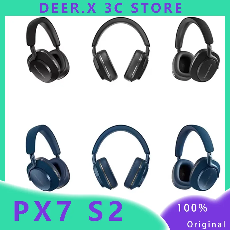 سماعات أذن أصلية من Bowers & Wilkins Px7 S2 لاسلكية فوق الأذن رفيعة وخفيفة الوزن 15 دقيقة شحن سريع إلغاء الضوضاء المتقدم الجديد