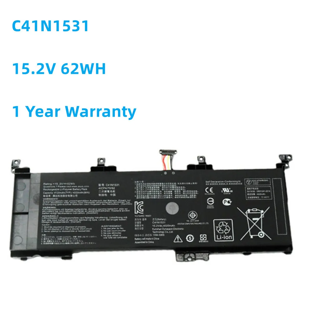 

15.2V 62Wh C41N1531 Battery For Asus ROG Strix GL502VSK GL502VS GL502VY GL502VY-DS71 GL502VY-DS74 GL502VS-1A RDG