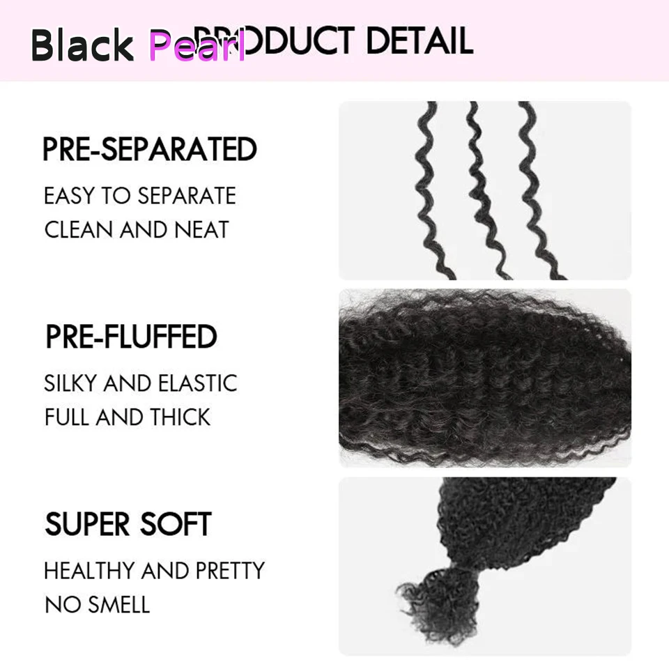 Black Pearl Afro Kinky Twist Crochet Braiding Hair 100% Human hair Bundles Curly Human Hair Bulks 1 PCS Afro Kinky Bulk Hair