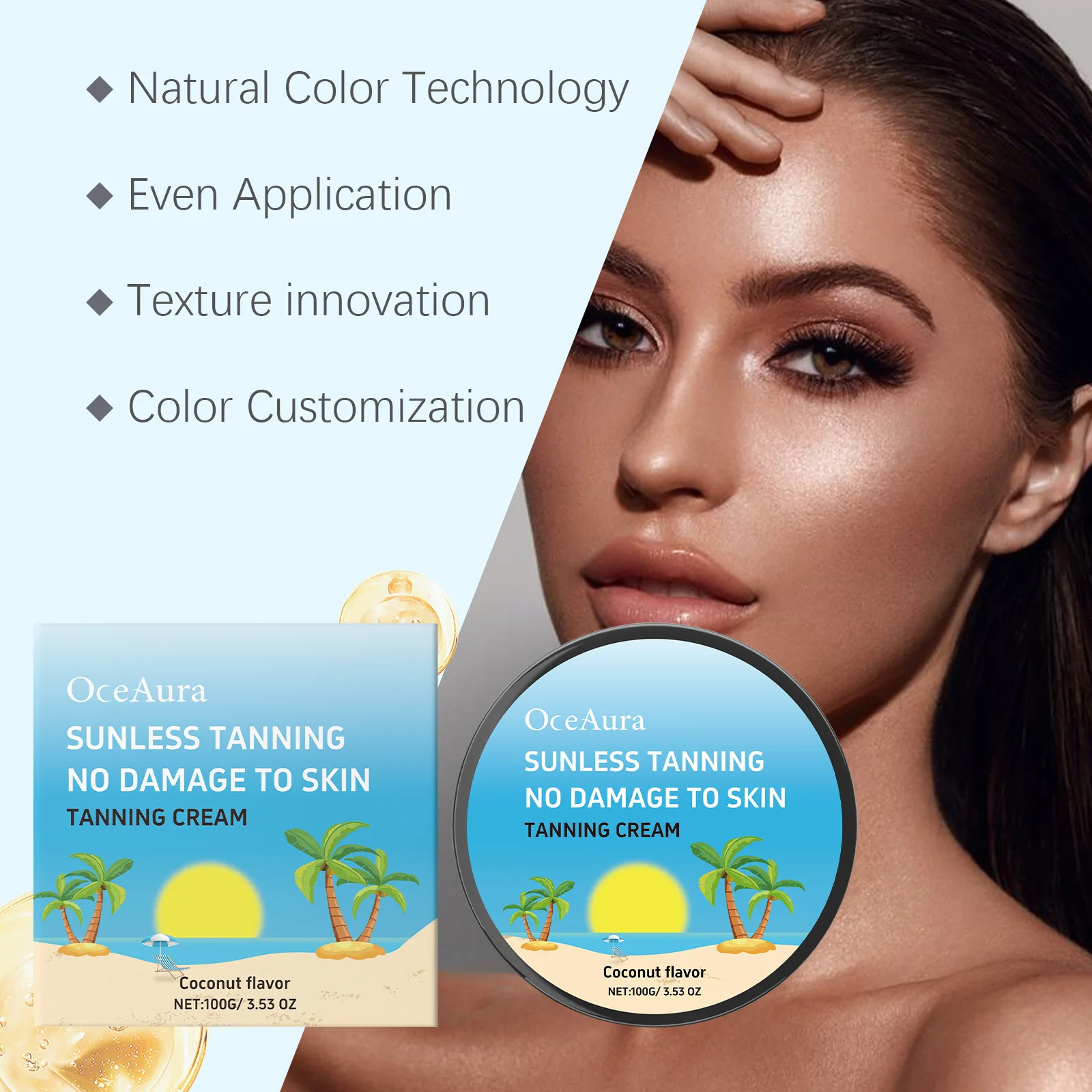 Coconut/Mango Instant Sunless Tanning Organic Extract Refreshing Sunless Bronzing Brown Body Lotion Gradual Tanner Self Tanner