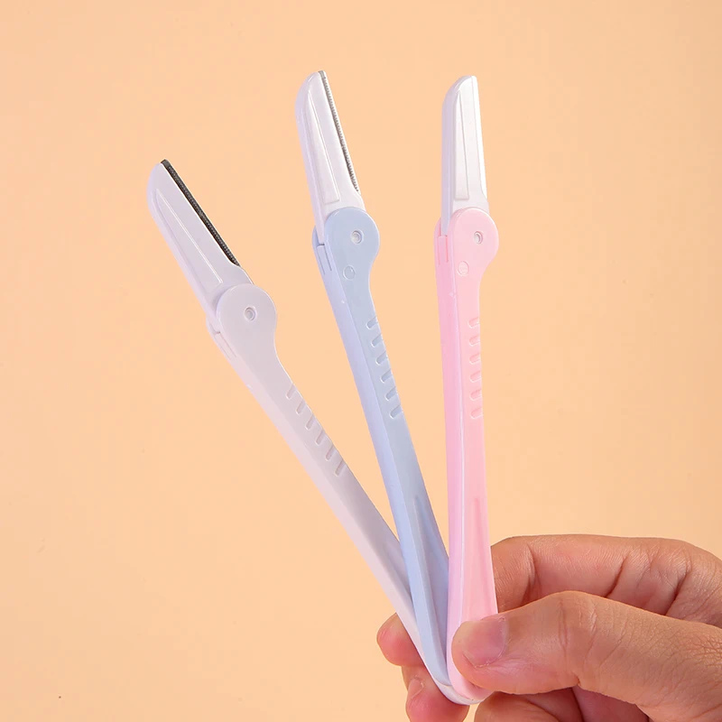 3 個/セット折りたたみ式眉毛トリマーメイクアップツール、マクロ安全グリッド付き初心者向けかみそりリムーバーブレード