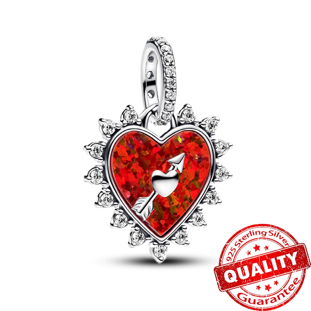 Romantic Sterling Silver Red Hot Air Balloon Charm Fit Original Bracelet 925 Silver Red Heart Rose Charms for Women Jewelry Gift