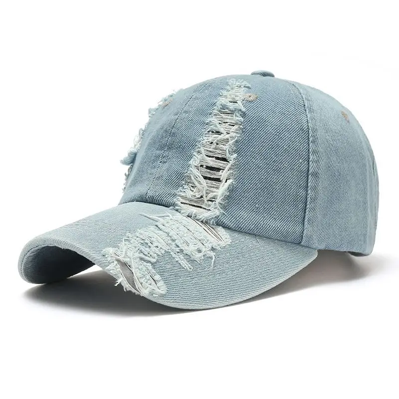 Fashion Cool Women Men Vintage Ripped Cap Hat Female Male Denim Cotton Sunscreen fitted Washed Baseball Cap For Women Men