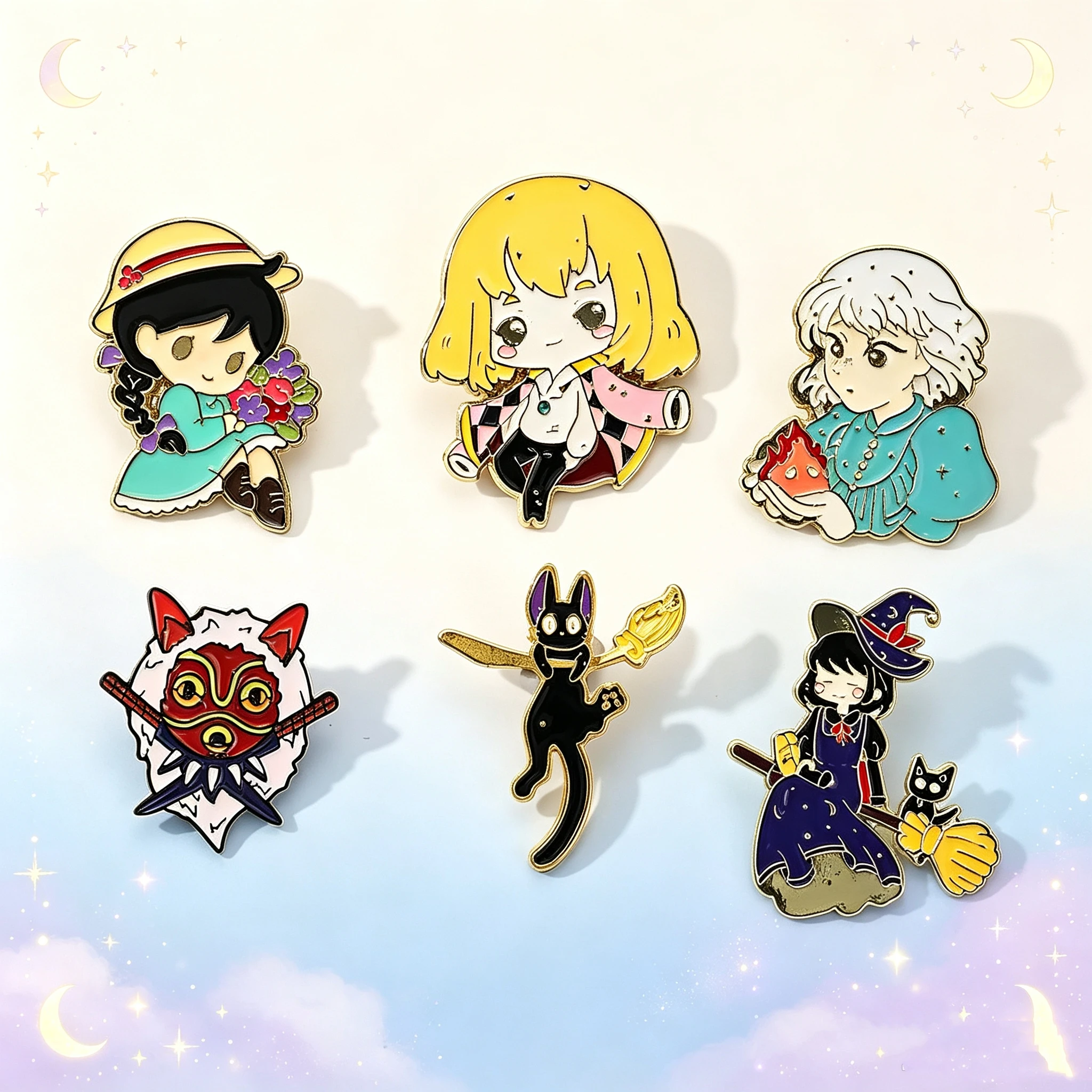 6-teiliges Set japanischer Märchenmädchen-Emaille-Anstecker, Fantasy-Anime-Charakter-Metallabzeichen, Dekor-Broschen für Rucksack & Jacke – Detail 1